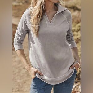 J. Jill Garment Dyed French Terry Organic Cotton  Collared Top In Mauve Size XLP